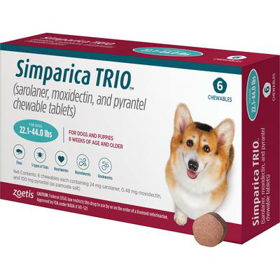 Simparica TRIO Chewable Tablets: 22.1-44.0lb 6-Month Supply